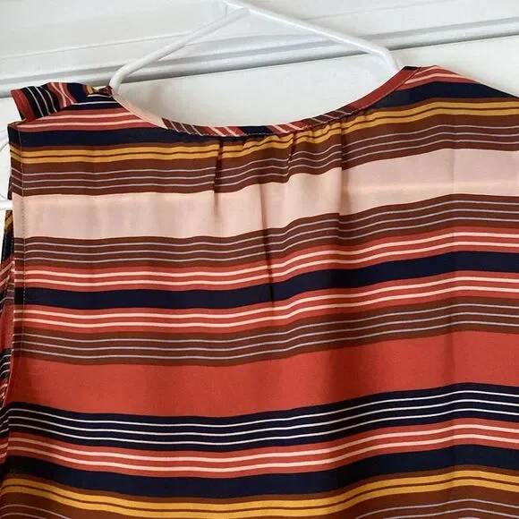 Loft Sleeveless Ruffle Collar Striped Blouse Size Small - Picture 7 of 8